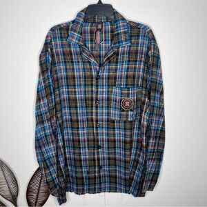 M19 Savage X Fenty Womens Tied Up Tartan PJ Raw Hem Sleep‎ Shirt Plaid Blue